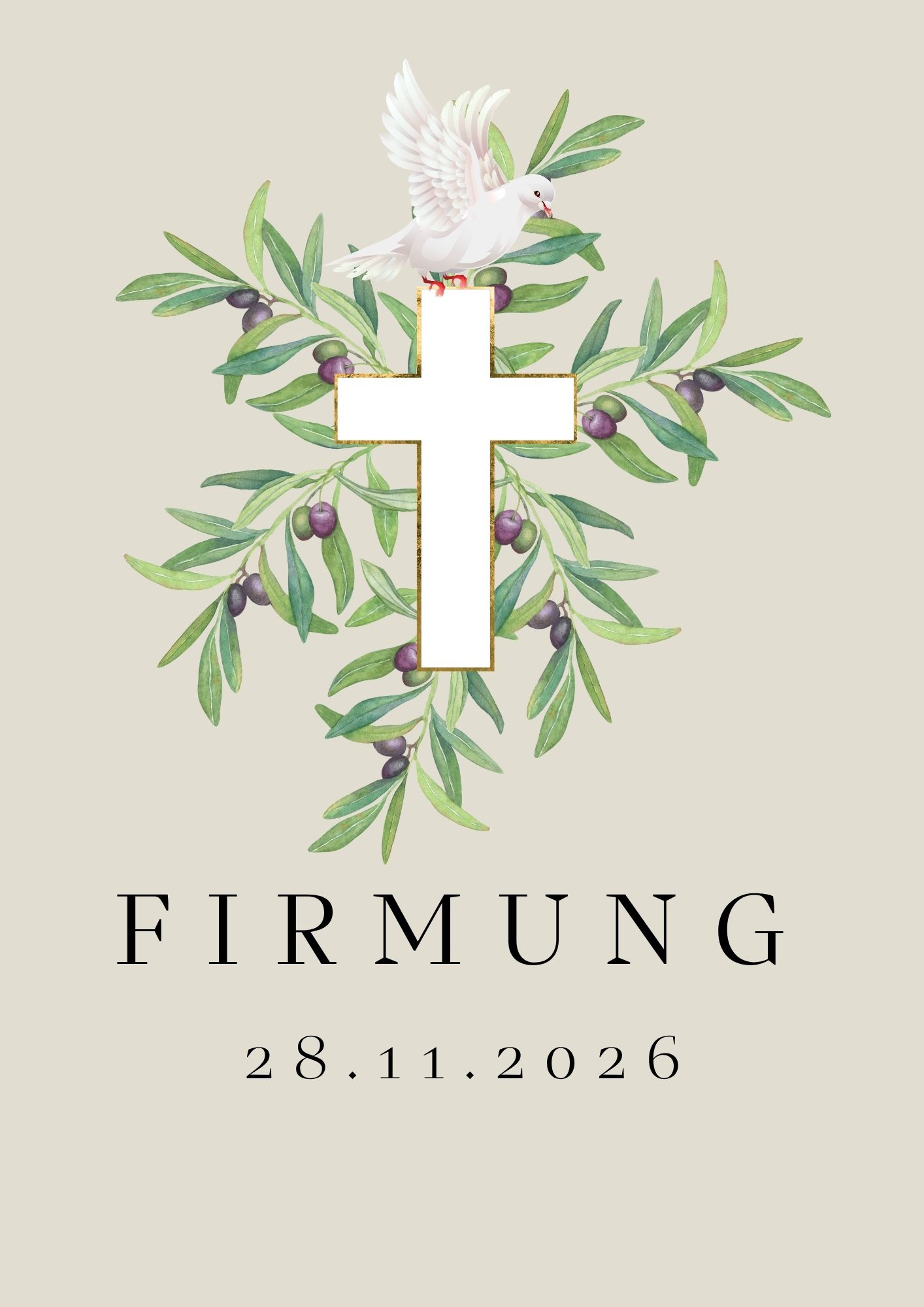 Beige Grün Christlich Wasserfarbe Illustration Taube Kreuz Gutschein (A4) (c) Pfarrei