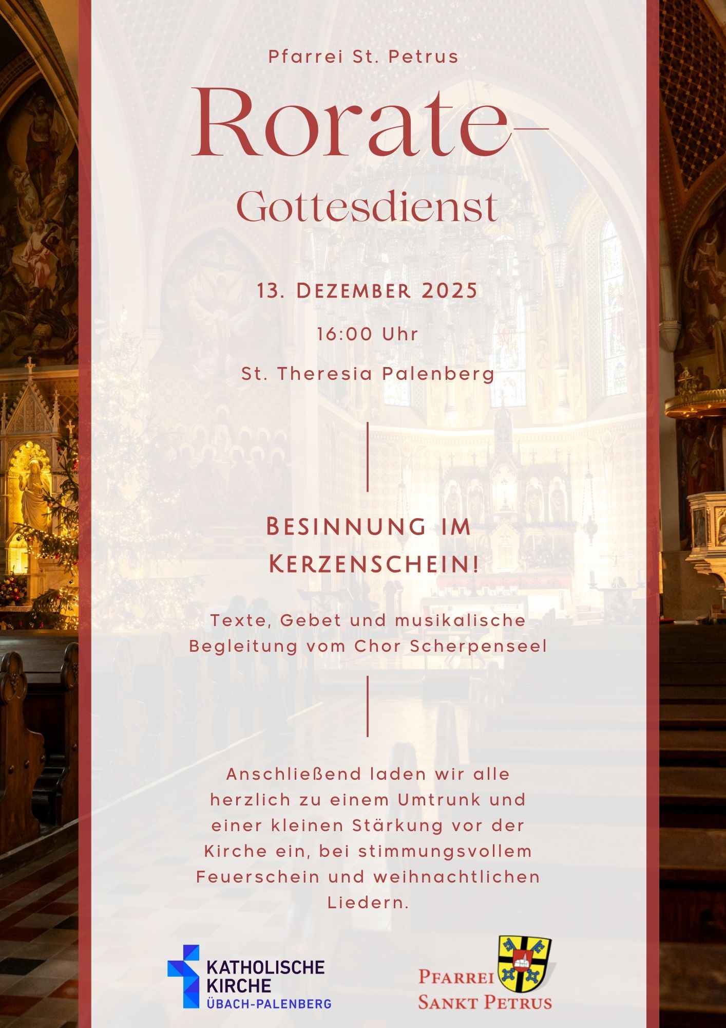 Rot Braun Gold Klassisch Weihnachten Gottesdienst Termine Instagram Story (A4) (c) Pfarrei